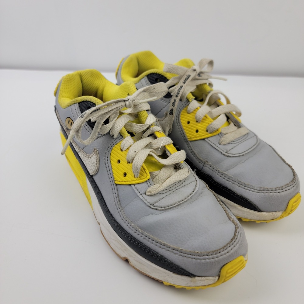 Nike Air Max 90 Go The Extra Smile Kids Grey Yellow Sneakers DQ0570-001 Size 4Y